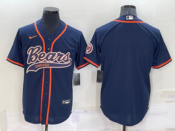 Men's Chicago Bears Blank Navy Cool Base Stitched Baseball Jersey