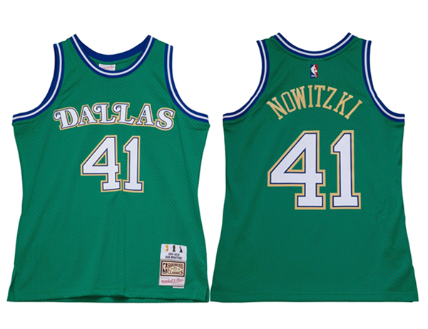 Men's Dallas Mavericks #41 Dirk Nowitzki Green Stitched Jersey