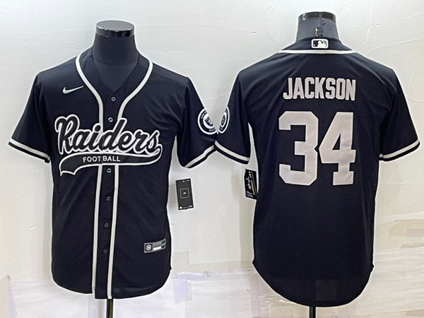 Men's Las Vegas Raiders #34 Bo Jackson Black Cool Base Stitched Baseball Jersey