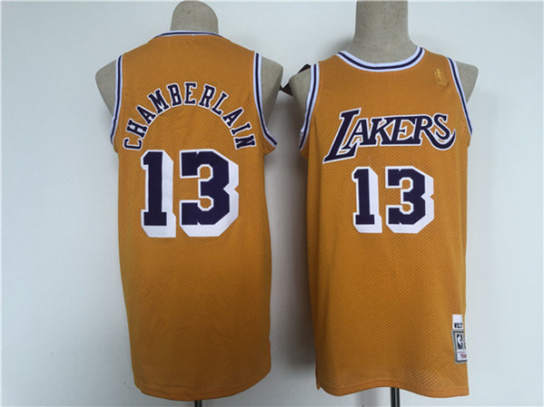 Men's Los Angeles Lakers #13 Wilt Chamberlain Yellow Hardwood Classics Stitched Jersey