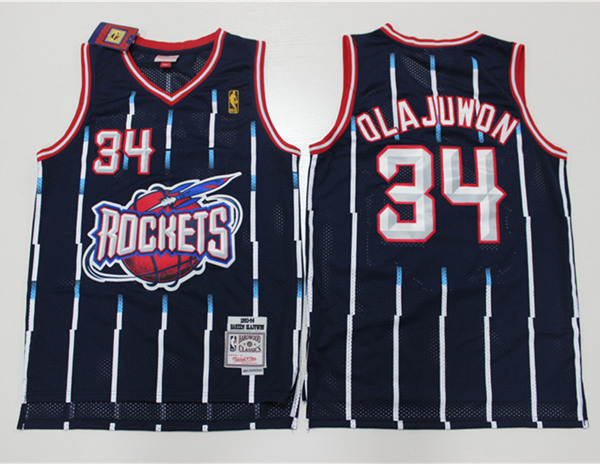 Men's Houston Rockets #34 Hakeem Olajuwon Black Hardwood Classics Stitched NBA Jersey
