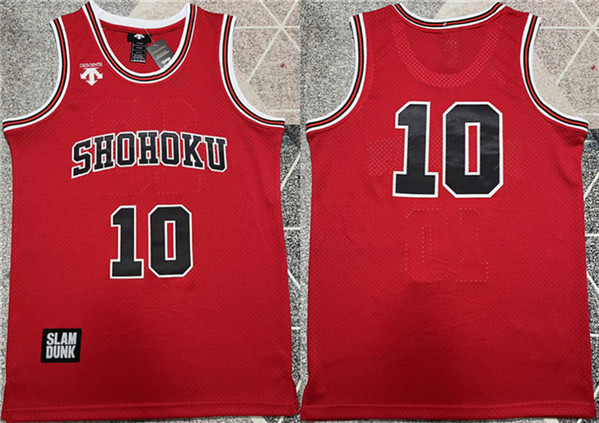 Men's Shohoku #10 Sakuragi Hanamichi Red Stitched Basketball Jersey