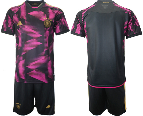 Men's Germany Custom Pink/Black 2022 FIFA World Cup Away Soccer Jersey Suit
