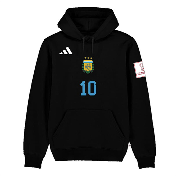 Men's Argentina #10 Messi Black 2022 FIFA World Cup Soccer Hoodie 001