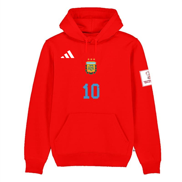 Men's Argentina #10 Messi Red 2022 FIFA World Cup Soccer Hoodie 001
