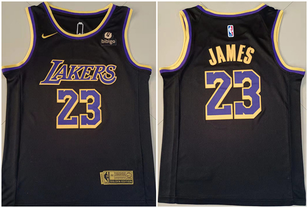 Men's Los Angeles Lakers #23 LeBron James "bibigo" Black Stitched Basketball Jersey