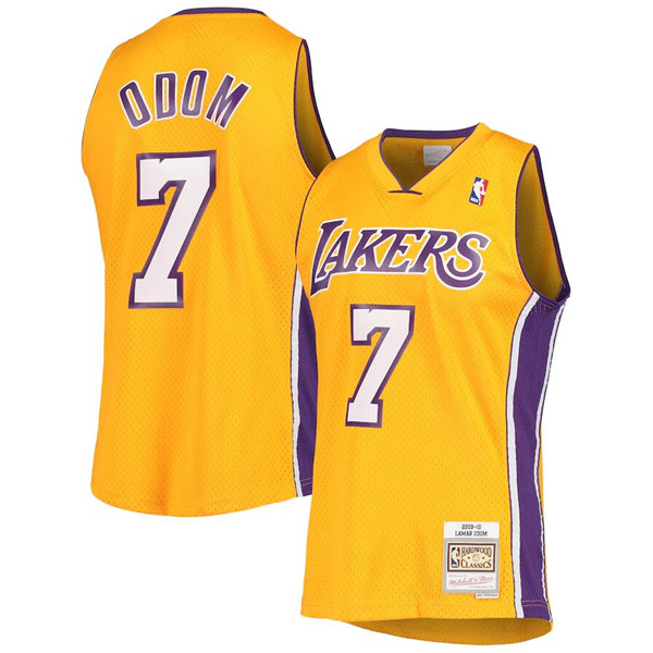 Men's Los Angeles Lakers #7 Lamar Odom Mitchell & Ness Yellow Stitched Jersey