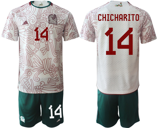 Men's Mexico #14 Chicharito White Away Soccer Jersey Suit