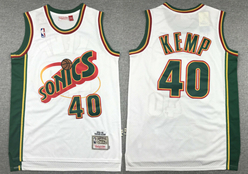 Mitchell And Ness Thunder #40 Shawn Kemp White SuperSonics Stitched NBA Jersey