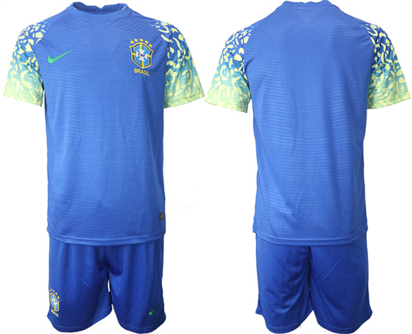 Men's Brazil Blank Blank Blue 2022 FIFA World Cup Away Soccer Jersey Suit