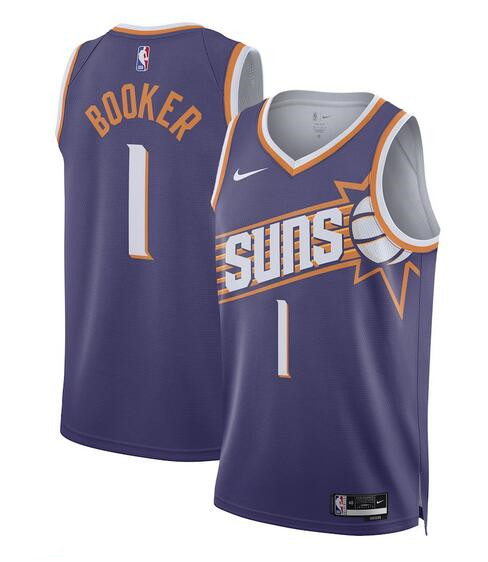 Men's Phoenix Suns #1 Devin Booker Purple 2023 Icon Edition Stitched Basketball Jersey