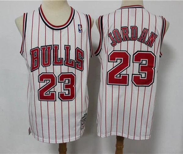 Men's Chicago Bulls #23 Michael Jordan white red stripes 1996-97 throwback Stitched Jersey