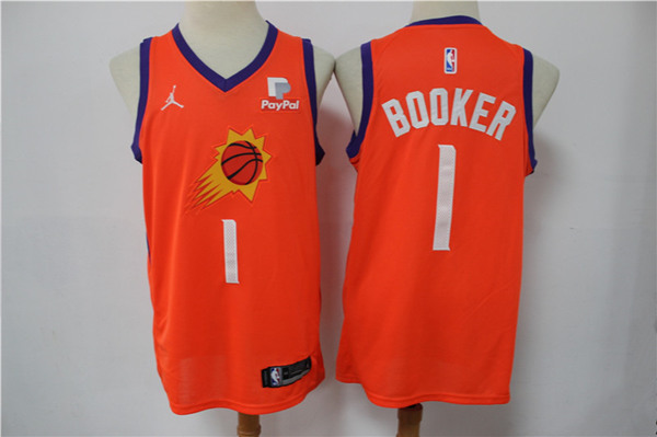 Men's Phoenix Suns #1 Devin Booker Orange Stitched Swingman NBA Jersey