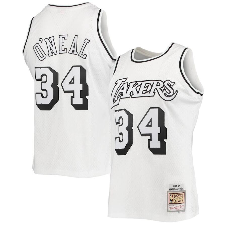 Men's Los Angeles Lakers #34 Shaquille O'Neal White Mitchell & Ness Stitched Jersey