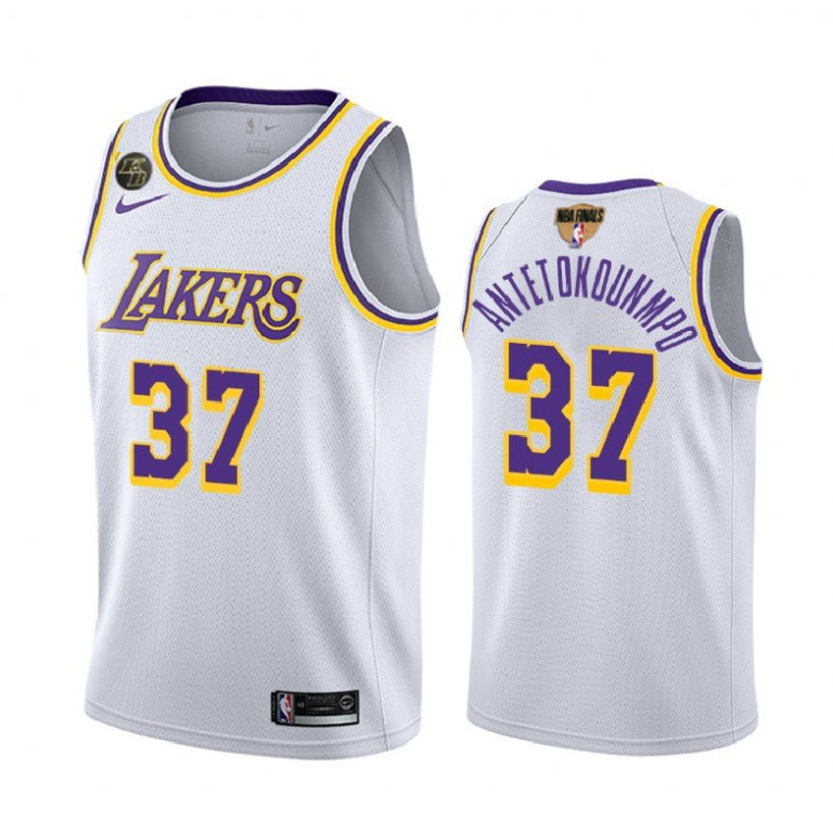 Men's Los Angeles Lakers #37 Kostas Antetokounmpo White with KB Patch Finals Stitched NBA Jersey