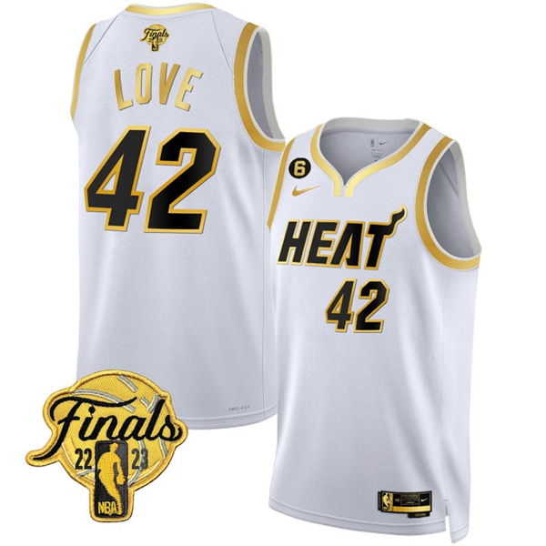 Men's Miami Heat #42 Kevin Love White 2023 Finals Stitched Basketball Jersey