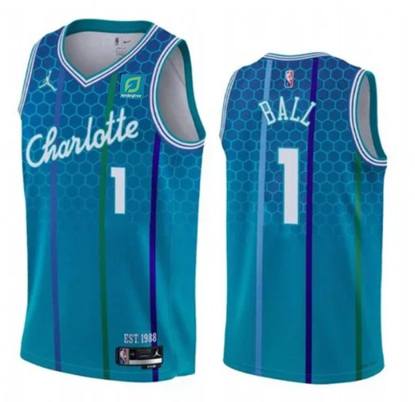 Men's Charlotte Hornets #1 LaMelo Ball Teal 2022-23 City Edition Stitched Basketball Jersey