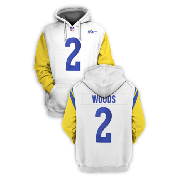 Men's Los Angeles Rams #2 Robert Woods 2021 White Pullover Hoodie