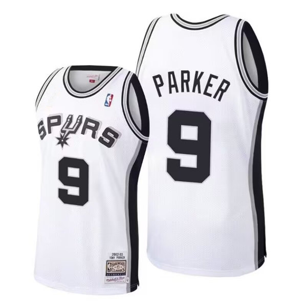 Men's San Antonio Spurs #9 Tony Parker White 2002-03 Finals Champions Stitched Jersey