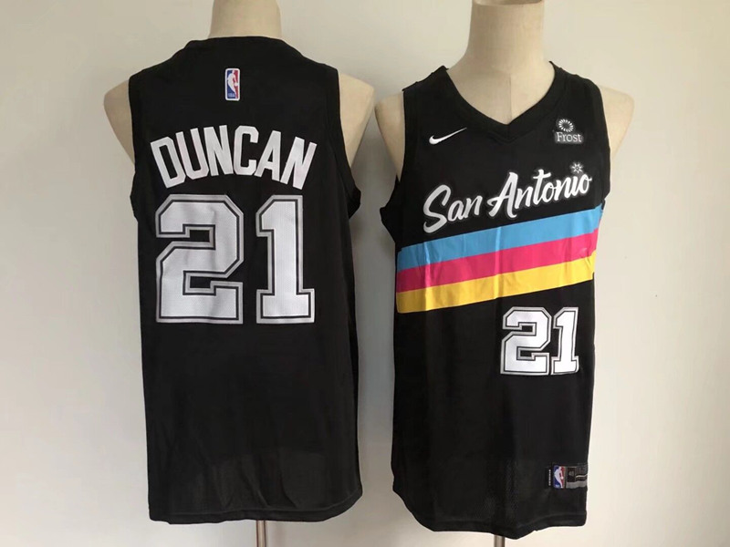 Men's San Antonio Spurs Black #21 Tim Duncan 2020 Black City Edition Stitched NBA Jersey