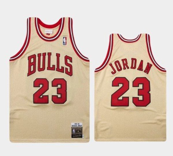 Men's Chicago Bulls #23 Michael Jordan Gold Throwback Stitched Basketball Jersey