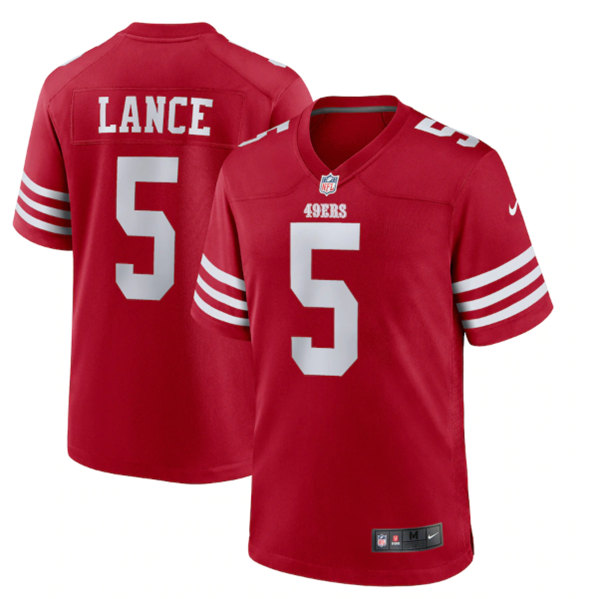 Men's San Francisco 49ers #5 Trey Lance 2022 New Scarlet Stitched Game ...