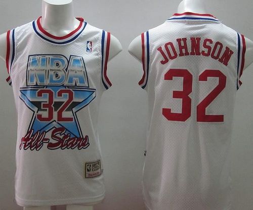 Men's Mitchell And Ness Lakers #32 Magic Johnson White 1993 All Star Stitched NBA Jersey