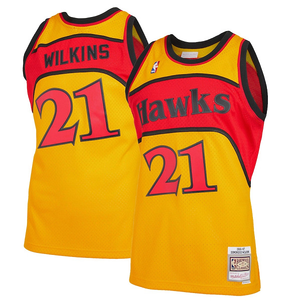 Men's Atlanta Hawks #21 Dominique Wilkins Orange and Red 1986-87 Throwback Swingman Stitched Jersey