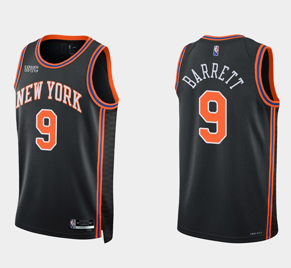 Men's New York Knicks #9 Rj Barrett Black 75th Anniversary Stitched Basketball Jersey