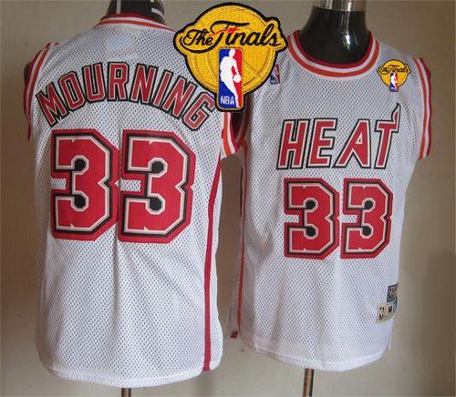 Heat #33 Alonzo Mourning White Throwback Finals Patch Stitched NBA Jersey