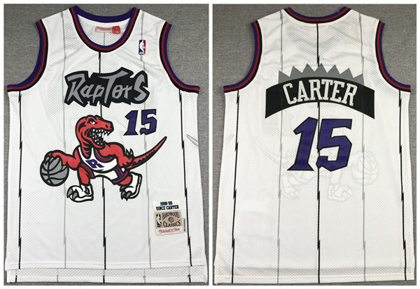 Men's Toronto Raptors #15 Vince Carter White Throwback Stitched Jersey