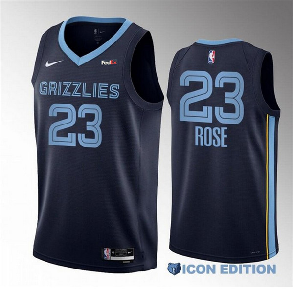 Men's Memphis Grizzlies #23 Derrick Rose Navy Icon Edition Stitched Jersey