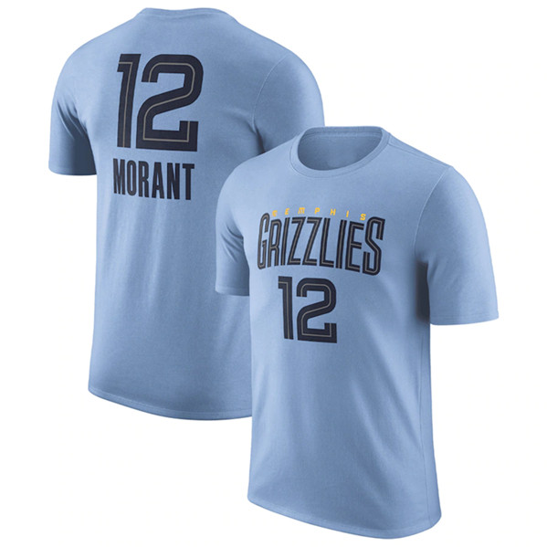 Men's Memphis Grizzlies #12 Ja Morant Light Blue 2022/23 Statement Edition Name & Number T-Shirt