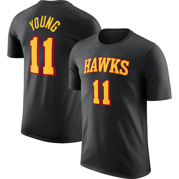 Men's Atlanta Hawks #11 Trae Young Black 2022/23 Statement Edition Name & Number T-Shirt
