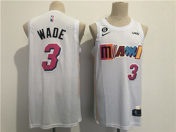 Men's Miami Heat #3 Dwyane Wade 2022/23 White City Edition With NO.6 Patch Stitched Jersey