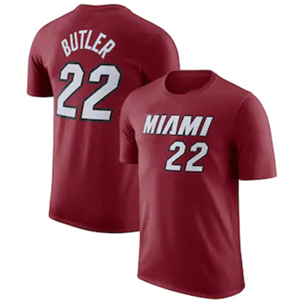 Men's Miami Heat #22 Jimmy Butler Red 2022/23 Statement Edition Name & Number T-Shirt