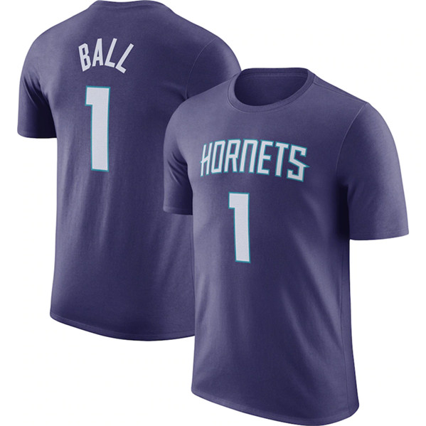 Men's Charlotte Hornets #1 LaMelo Ball Purple 2022/23 Statement Edition Name & Number T-Shirt