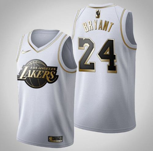 Men's Los Angeles Lakers #24 Kobe Bryant Custom White 2019 Golden Edition Stitched NBA Jersey