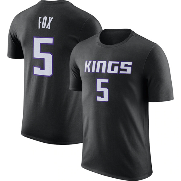 Men's Sacramento Kings #5 De'Aaron Fox Black 2022/23 Statement Edition Name & Number T-Shirt