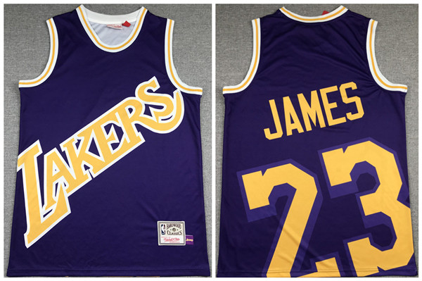 Men's Los Angeles Lakers #23 LeBron James Purple Big Face Stitched Jersey
