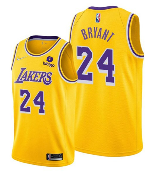 Men's Los Angeles Lakers #24 Kobe Bryant 75th Anniversary Diamond Gold 2021 Stitched Basketball Jersey