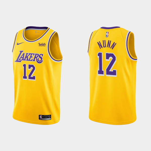 Men's Los Angeles Lakers #12 Kendrick Nunn Yellow Stitched Basketball Jersey