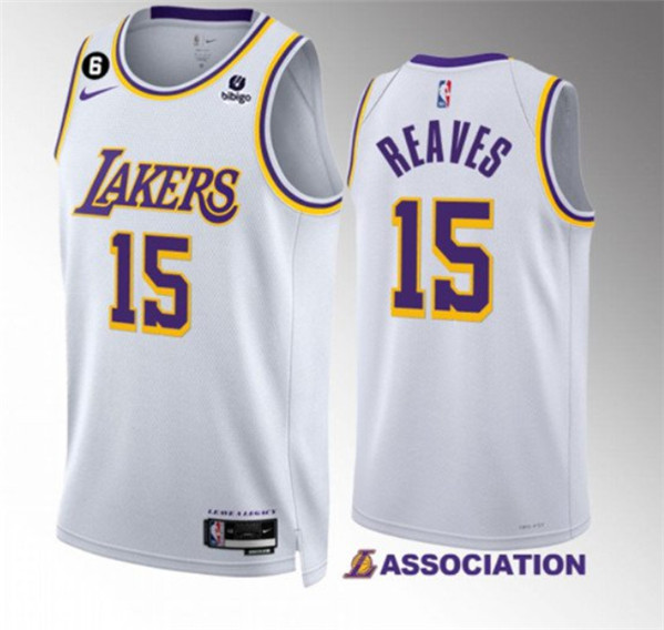 Men's Los Angeles Lakers #15 Austin Reaves White Association Edition With NO.6 Patch Stitched Basketball Jersey