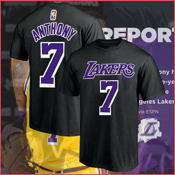 Men's Los Angeles Lakers #7 Carmelo Anthony Black/Purple Basketball T-Shirt