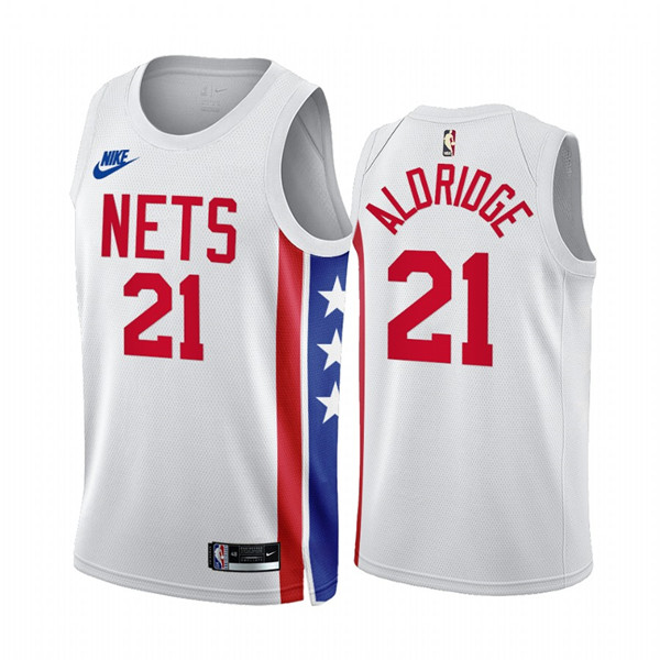 Men's Brooklyn Nets #21 LaMarcus Aldridge 2022/23 White Classic Edition Stitched Basketball Jersey
