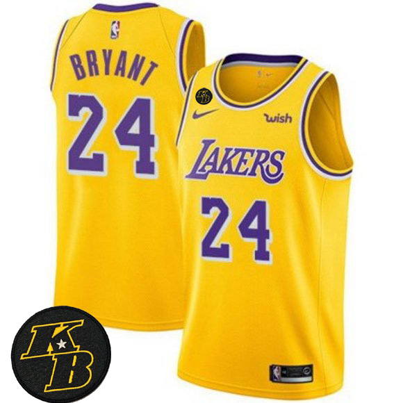 Men's Lakers #24 Kobe Bryant With KB Patch Stitched NBA Jersey