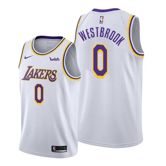 Men's Los Angeles Lakers #0 Russell Westbrook White Stitched Jersey