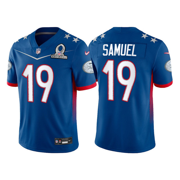 Men's San Francisco 49ers #19 Deebo Samuel 2022 Royal Pro Bowl Stitched Jersey