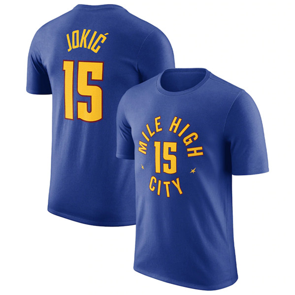 Men's Denver Nuggets #15 Nikola Jokic Royal 2022/23 Statement Edition Name & Number T-Shirt