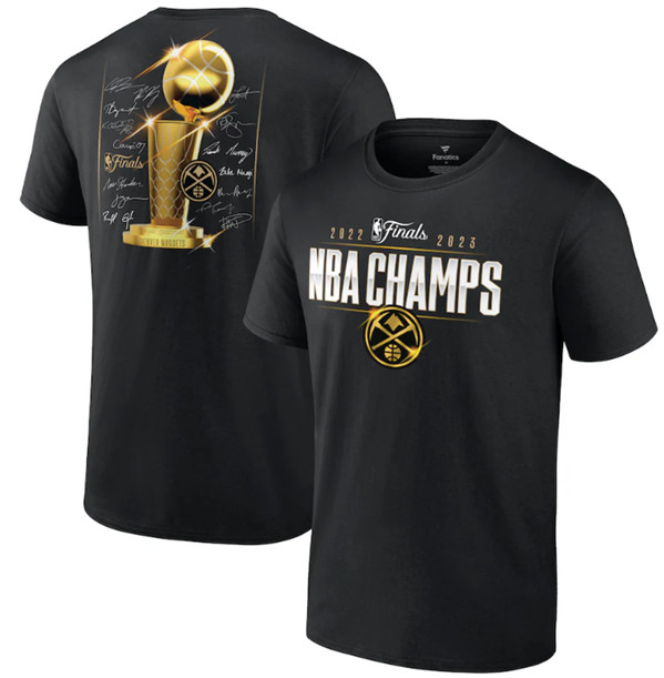 Men's Denver Nuggets Black 2023 Finals Champions Triple Threat Roster Signature T-Shirt